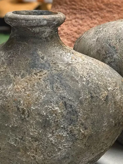 A close-up showing the beautiful, aged texture of my small tabletop planters.