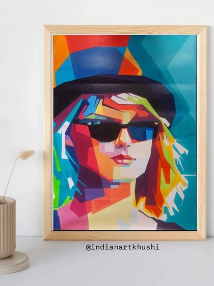 A different vibe entirely. This is a modern, geometric portrait of Taylor Swift, using bold colors and sharp angles. It's a great example of how I can adapt to different artistic styles for a custom piece.