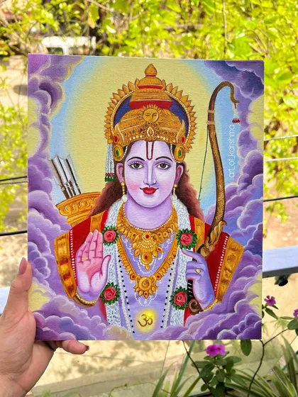 A custom 10 by 12-inch oil painting of Lord Ram, created for a client.