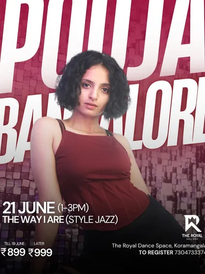 Poster for a Jazz workshop with Pooja Rajpurohit, adding another flavor to our diverse class lineup.