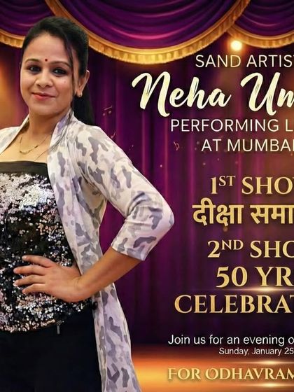 A poster announcing two shows in one day: a 'Diksha Samaroh' in Mulund and a 50-year celebration for Odhavram Sanstha in Vashi.