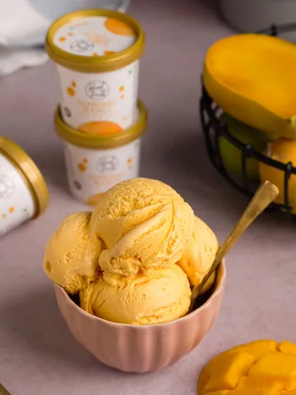 A summer mango ice cream campaign for a dessert brand. It took multiple attempts to get that perfect, creamy scoop, but the final shot captures the essence of summer indulgence.