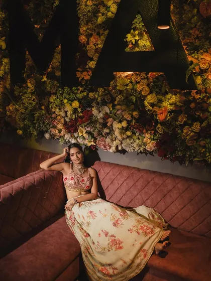 A relaxed and happy bride-to-be. The makeup is designed to feel light and comfortable throughout the festivities.