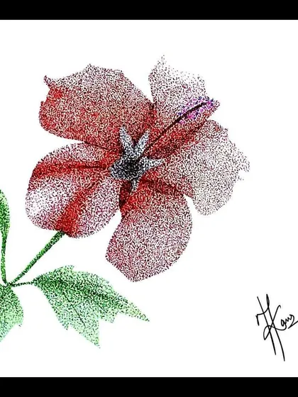 This hibiscus flower is created entirely using stippling, a technique where I build up the image with thousands of tiny ink dots. It gives the flower a unique texture and a sense of digital precision, all done by hand.