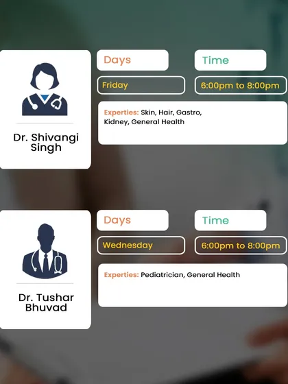 This schedule shows the availability of Dr. Shivangi Singh and Dr. Tushar Bhuvad at our Grant Road location for your convenience.