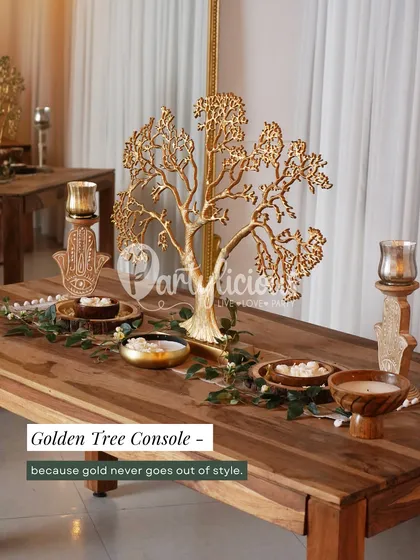 Golden Tree Console, because gold never goes out of style. This piece adds a touch of luxury and tradition to any festive table setting.