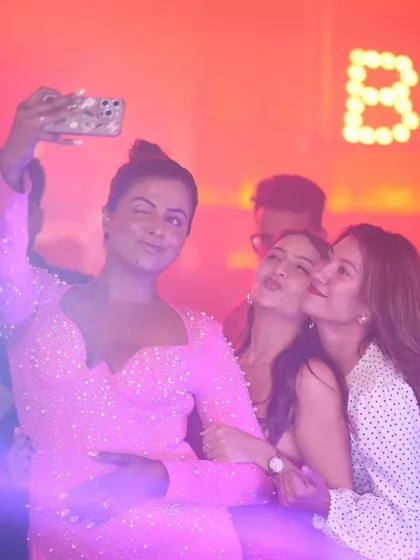 Making memories with friends on the dance floor. A selfie to capture the fun of a Saturday night at Badmaash.