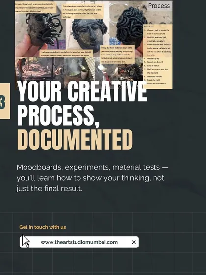 We teach you how to document and present your creative process effectively. Moodboards, experiments, and material tests are crucial for showing admissions officers how you think, not just what you can make. It demonstrates a mature and thoughtful artistic practice.