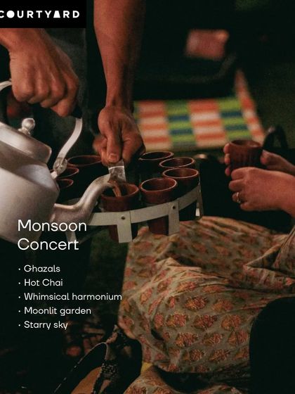 A poster for a monsoon concert, listing out the key ingredients: Ghazals, Hot Chai, and a moonlit garden. It's all about the complete experience.