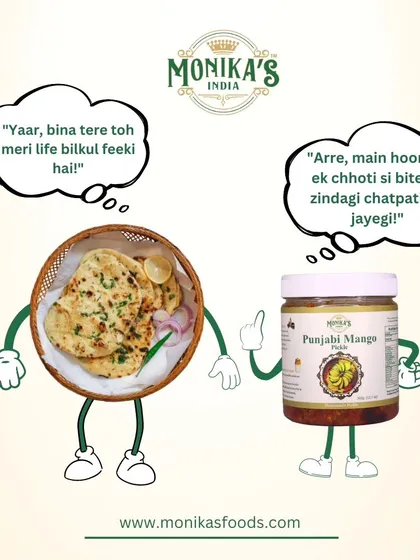 Even your roti knows that a meal is incomplete without the right achaar! I love this little drawing because it captures the fun side of food. My Punjabi Mango Pickle is here to make sure your life never feels bland, one chatpati bite at a time.