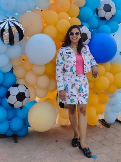 This quirky, printed co-ord set was perfect for a fun pool party. I don't just host bright, I dress bright too.
