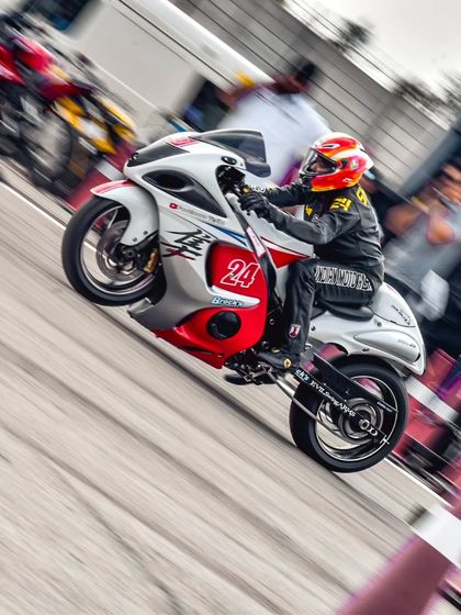 Another angle of the Hayabusa launch, showcasing the raw power that has made it a drag racing legend for decades.