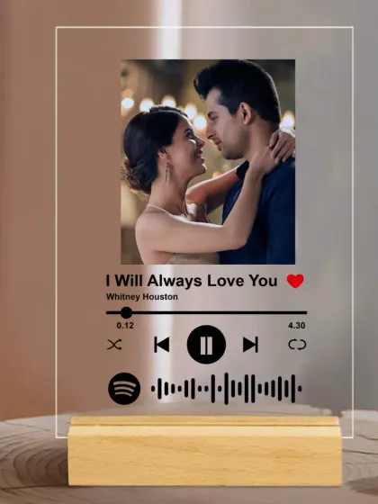 Turn your special song into a beautiful keepsake with a custom Spotify plaque. Just send me your favorite photo and song, and I'll create this elegant acrylic plaque with a scannable code that plays the music right from your phone.