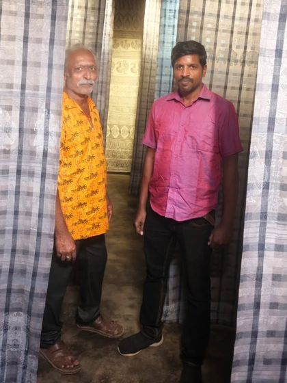 Our master printers recreated the stunning temple architecture of Hampi for the 'PAMPA' exhibition. Using historical sketches, they block printed these designs onto handwoven cotton-silk panels, a special project as one of our printers is from the Hampi region.