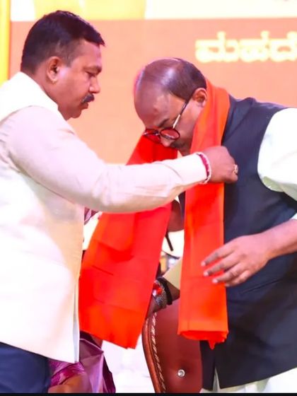 A moment of felicitation on stage during the Bharat Mata event. Our professional setups provide the right environment for official proceedings and ceremonies.