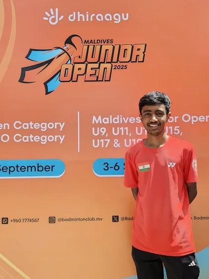 Shaurya Mhapankar, who won the Gold Medal in U17 Boys Doubles at the Maldives Junior Open 2025. We are proud of his achievement on the international stage.