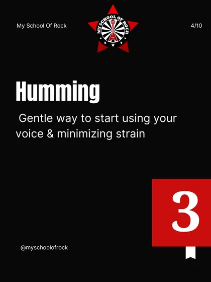 Vocal Exercise 3: Humming. This is a gentle way to start using your voice, minimizing strain and preparing you for more powerful singing.