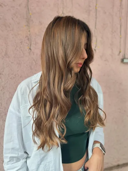 A beautiful portrait of the bride-to-be with her 'Mochaccino' hair. The color is soft, romantic, and absolutely perfect for her.