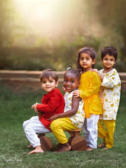 A group of children from different backgrounds, united in a moment of shared fun. This portrait celebrates the universal language of childhood and the simple joy of friendship.