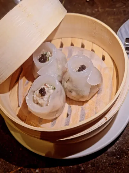 Truffle and chicken dumplings from Royal China. The delicate wrappers and flavorful fillings are what make their dim sum so exceptional.