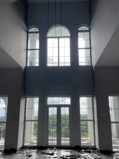 The interior of our Lonavala site, where the double-height windows have been installed. Even in its unfinished state, the sheer scale and volume of the space is breathtaking.
