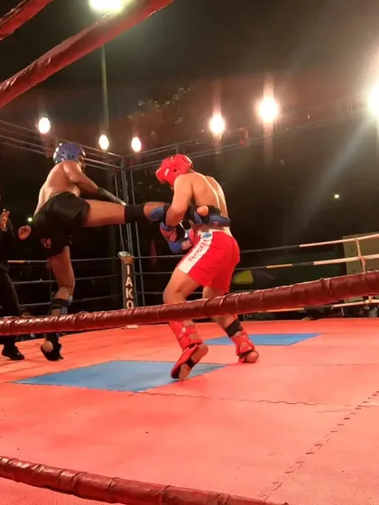 A flying kick attempt shows the athleticism and courage of our fighters in the ring.