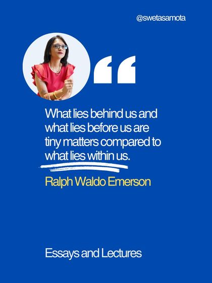 A quote graphic from Ralph Waldo Emerson: "What lies behind us and what lies before us are tiny matters compared to what lies within us." Your story and courage are your greatest assets.