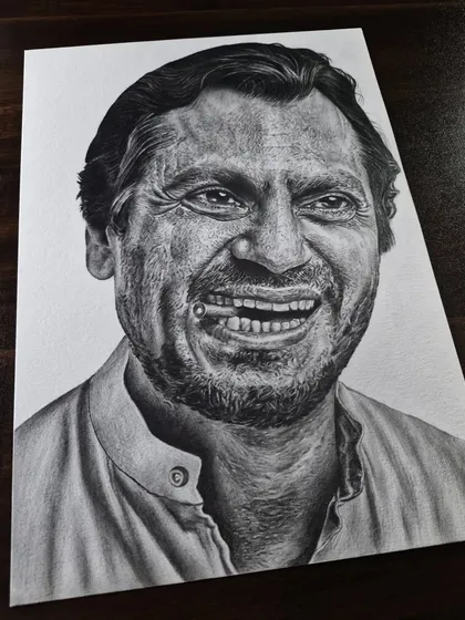 Another angle of my hyper-realistic sketch of actor Nawazuddin Siddiqui, showing the incredible detail.
