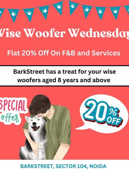 Our senior dogs hold a special place in our hearts. "Wise Woofer Wednesday" is our weekly event where we offer a 20% discount on services and food for all dogs aged 8 years and above.