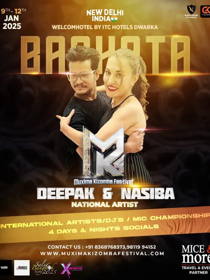 This poster announces our national artists, Deepak & Nasiba, for the Muxima Kizomba Festival. We proudly feature our own talented instructors, who are recognized winners of Asian and national championships, at major dance events.