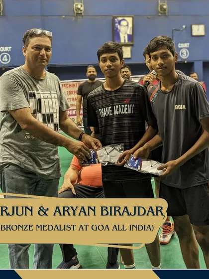 Bronze medalists at the Goa All India tournament, Arjun and Aryan Birajdar, being felicitated.