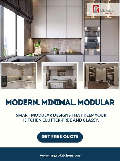 Modern, Minimal, Modular. This graphic showcases three of our sleek, clutter-free kitchen designs, emphasizing smart layouts and elegant finishes.