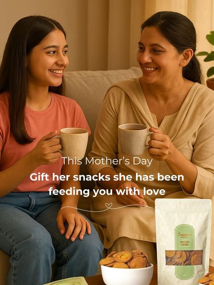 This Mother’s Day, gift her the snacks she has been feeding you with love. A mother and daughter sharing a warm moment over a cup of tea and my wholesome snacks.