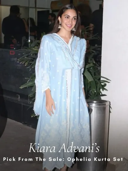 Kiara Advani’s pick from the sale, the Ophelia Kurta Set. She makes this light blue set look so dreamy and effortless.