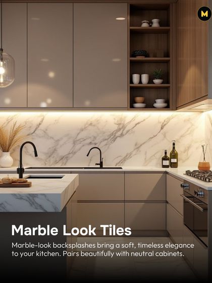 For a soft, timeless elegance, you can't go wrong with marble-look tiles. This backsplash pairs beautifully with neutral cabinets and under-cabinet lighting to create a luxurious and inviting kitchen.