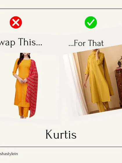 Another easy upgrade for your Indian wear. Swap a basic solid kurta and contrasting churidar for a monochromatic kurta set. This creates a more cohesive and elongated look.