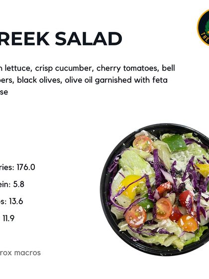Experience the taste of the Mediterranean with my Greek Salad. Fresh lettuce, cucumber, tomatoes, olives, and feta cheese make for a refreshing and light meal at just 176 calories.