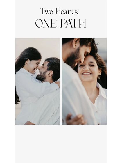 "Two Hearts, One Path." This layout uses two intimate close-ups to tell a story of love and unity, perfect for a pre-wedding album.