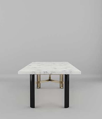 A side profile of the Delight dining table, emphasizing its minimalist aesthetic and the stability of its well-crafted base.