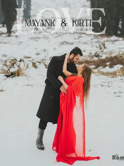 I am ready to travel anywhere your heart desires, even to the snowy landscapes of Kashmir. The contrast of her flowing red saree against the pristine white snow creates a breathtakingly romantic and adventurous pre-wedding photograph.