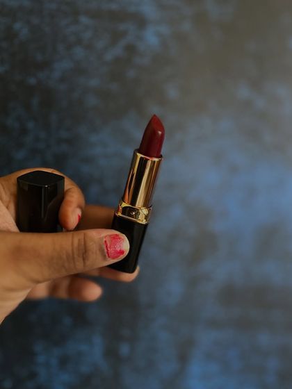 A close-up of the Maroon lipstick. This deep, rich color is perfect for evenings or when you want a bold look.