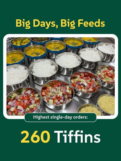 Big days mean big feeds! This graphic celebrates a milestone for us: our highest single-day record of 260 tiffins. We're ready for your big orders.