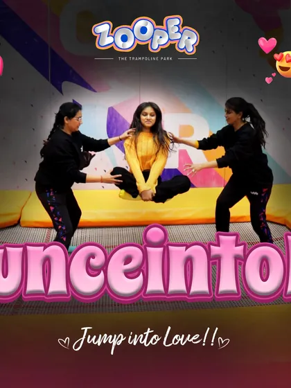 Jump into love. Friends celebrate the season of love with high-flying fun on our trampolines.