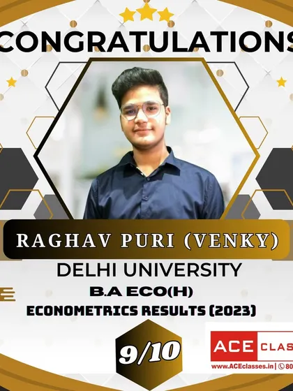 Raghav Puri from Venky achieved a commendable 9/10 in his Econometrics paper. His 2023 results are a great example of focused preparation.