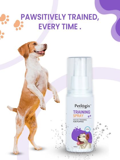 This image captures the goal of my training products: a "pawsitively" trained and happy pet. The spray is a simple tool to help you and your dog succeed in housebreaking.