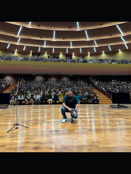 Comedian Aakash Gupta addressing a full house at MIT Bengaluru. Our comedy nights are a guaranteed success, filling large auditoriums with laughter and top-tier talent.