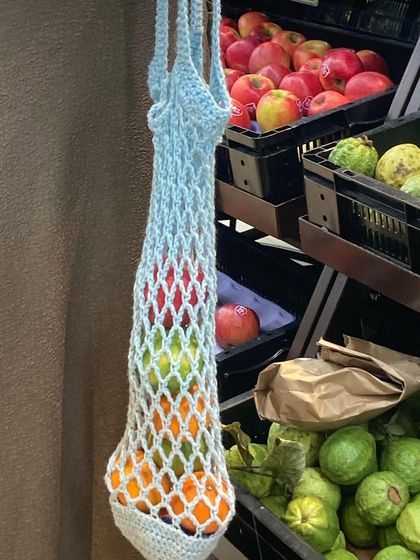 Make your grocery shopping a little more interesting and sustainable with my foldable crochet market bag. It’s lightweight but strong enough to hold your fruits and veggies.