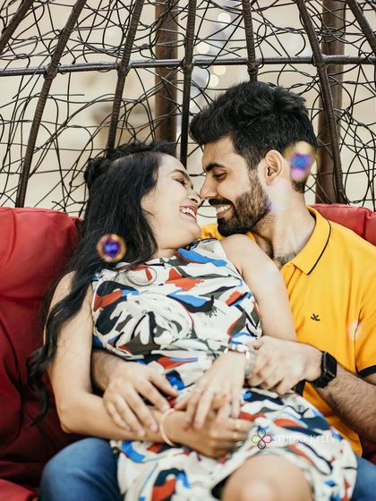 Another angle of the playful swing shot, showing how the makeup stays flawless even during active and fun poses.