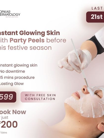 Get instant glowing skin with our Party Peels. This 15-minute procedure is perfect for a quick refresh before an event, offering a lasting glow with no downtime. Book now to take advantage of our festive season offer.