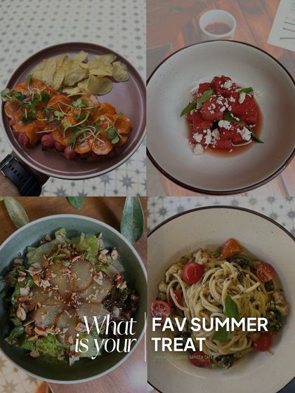 What's your favorite summer treat? This collage shows some of our most popular seasonal dishes, from the Beetroot Hummus Toast to the Poached Pear Salad and Aglio Olio.